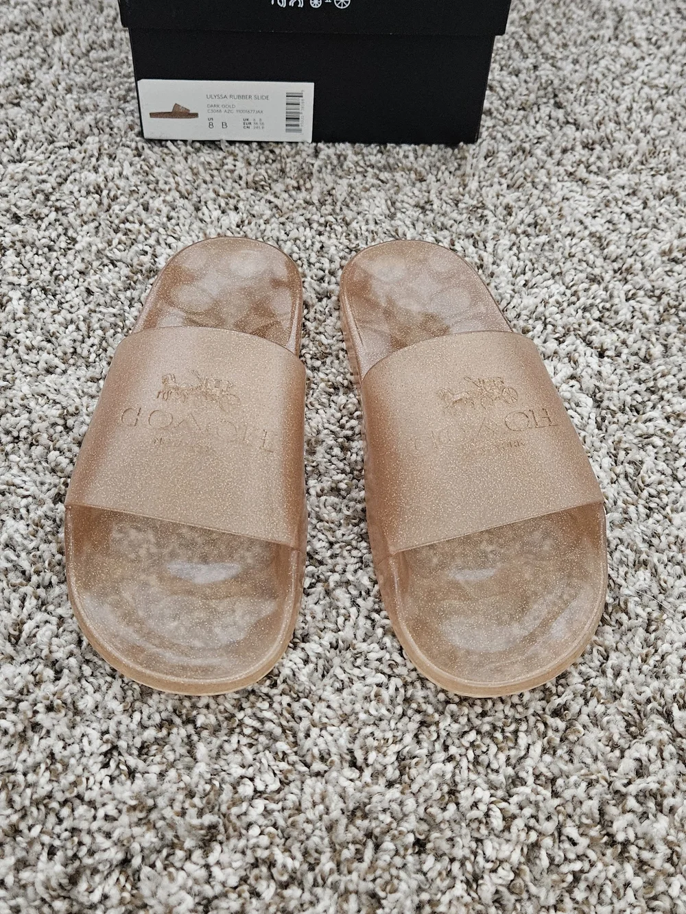 COACH Ulyssa Rubber Slide Jelly Sandals Dark Gold